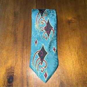 Screenplay by Martin Wong Mens Tie 100% Silk Abstract Teal Blue Diamond Retro